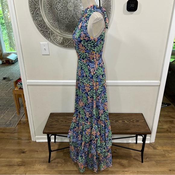 Shoshanna Midnight - Blue and Green Floral Maxi Dres with Silver Accents  Size 4 - Picture 4 of 11